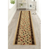 Custom Size Anti-Slip Low Profile Loop Pile Pet Paw and Bone Beige Animal Design Runner Rug