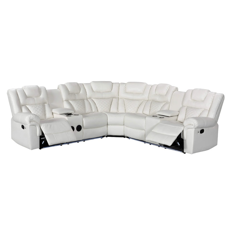C546E3A018EE4AFA8670983C6F901B66 Reclining Sectional, White Leather Gel