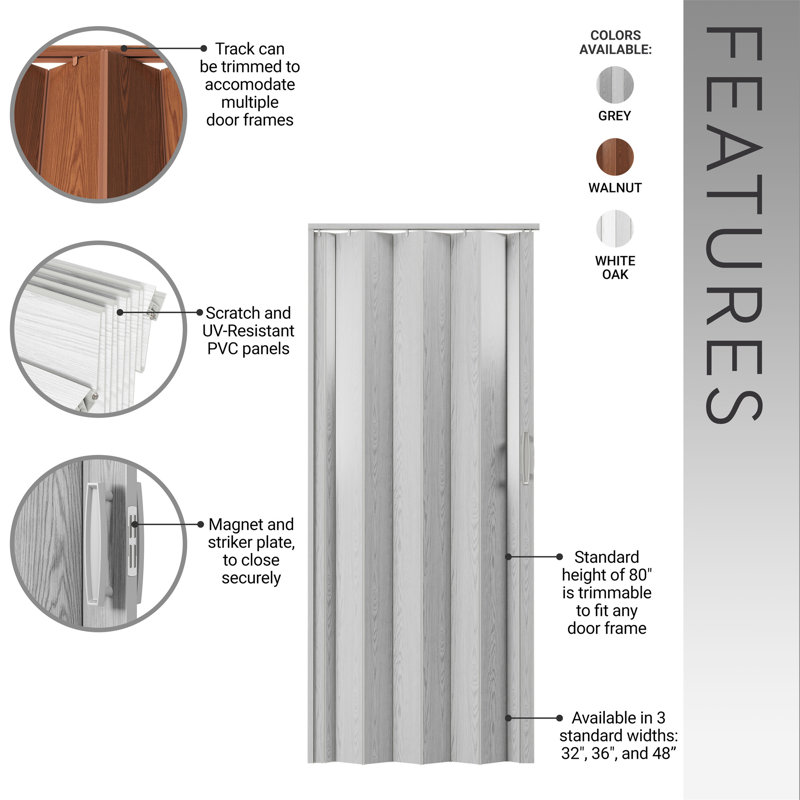 Portes accordéon pliables en PVC 32 "ou cloison d'intimité pour usage interne, Brun