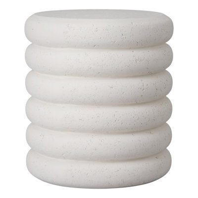 Tabouret de jardin en terrazzo rond blanc craie 20H Torus