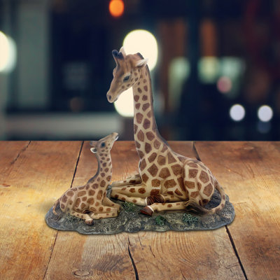9.5"W Giraffe with Cub Sitting Figurine