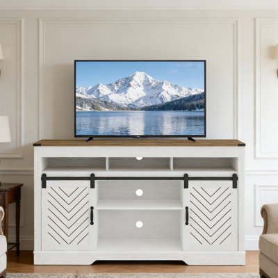Farm Style TV Cabinet With Sliding Barn Door, High Entertainment Center, Wooden Media Console Storage Cabinet, Suitable For Bedrooms And Living Rooms
