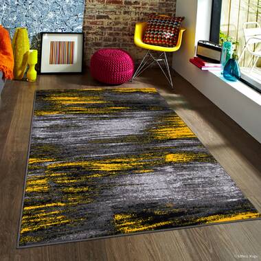 Keeler High-Quality Drop-Stitch Distressed Wavy Linear Yellow Area Rug Latitude Run Rug Size: Rectangle 5' x 6'11