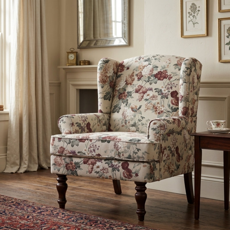 Upholstered Accent Chair, Red Floral
