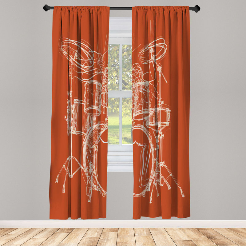 Microfiber Floral Semi-Sheer Rod Pocket Curtain Panels, 28" W x 95" L, Orange Red/White