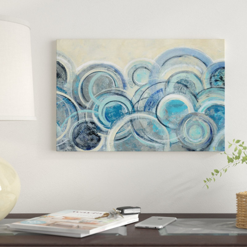 " Variation Blue " by Silvia Vassileva, 18" H x 26" W x 1.5" D, Black Floater Framed Canvas, No Mat