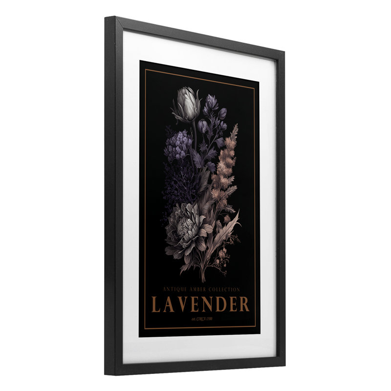 Reproduction sous verre antique de lavande antique encadrée, par Chris Giampietro, H 20 po x l 14 po, Cadre noir minuit