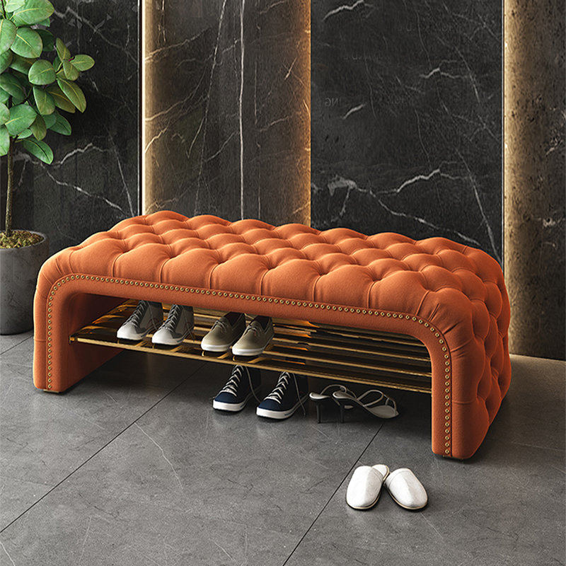 Modern Simple Shoe Stool 4 Pair Shoe Storage Bench, Orange
