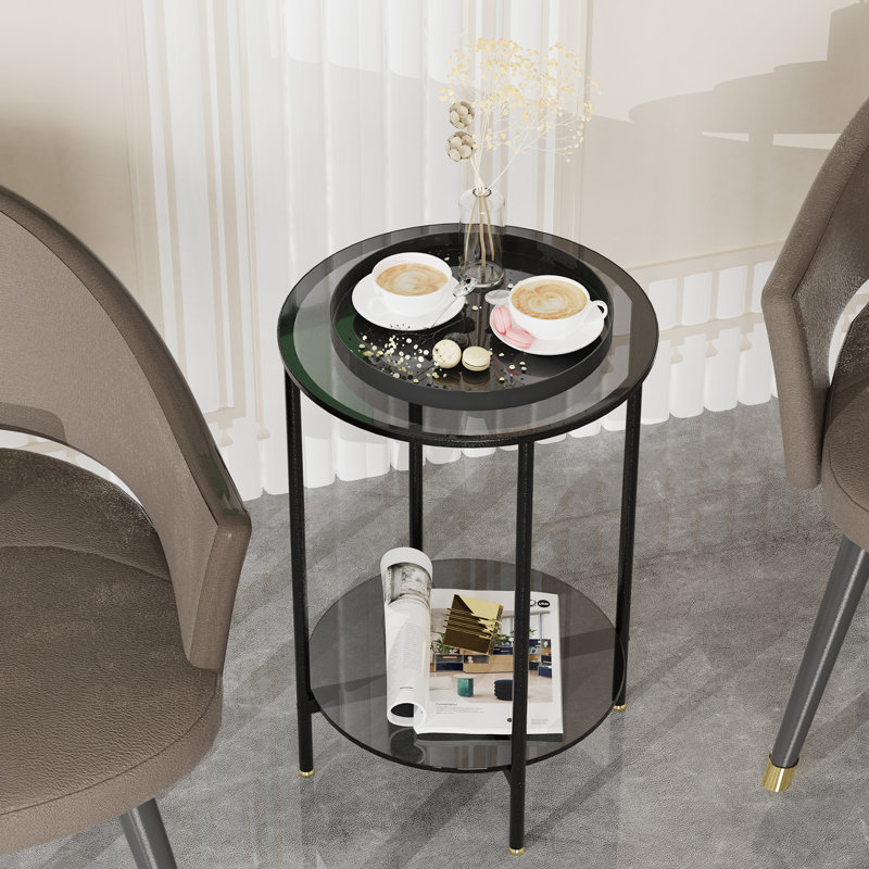 Glass Tray Top End Table, 22.6" H x 15.7" W x 15.7" D