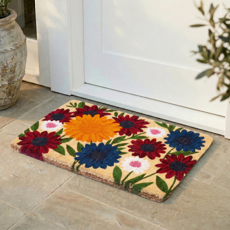 Paillasson Xoel, 18" x 60" - Non-Slip, Wild Flowers - Gray
