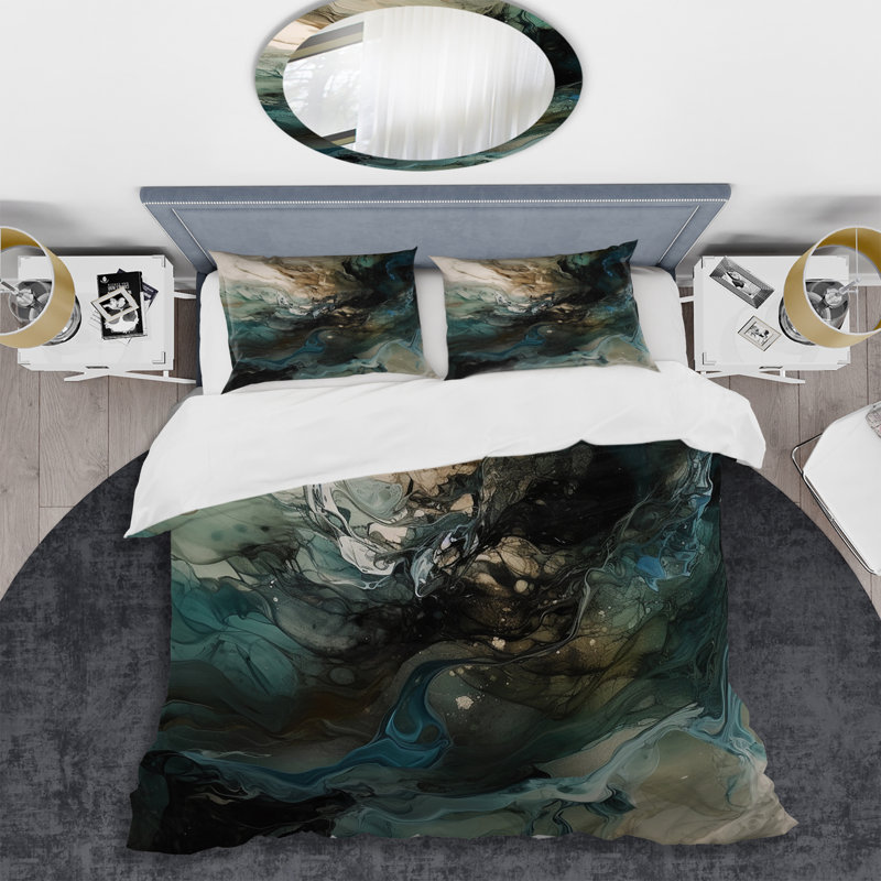 Ensemble de housse de couette en microfibre / polyester vert et noir, Housse de couette simple + 1 taie décorative stan