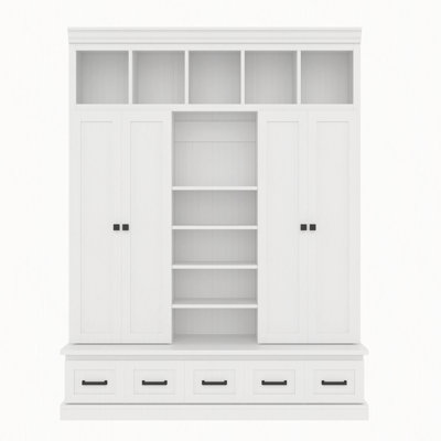 Arbre d'entrée 78,7 po avec 4 portes, 5 tiroirs et tablettes réglables, armoire de rangement pour hall d'entrée