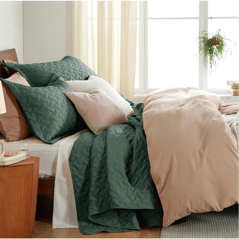 Quilts Lightweight Bedspreads with Basket Weave Pattern, Soft Quilt Bedding Set, Hazel Comforter Set Coverlet, Dark Forest