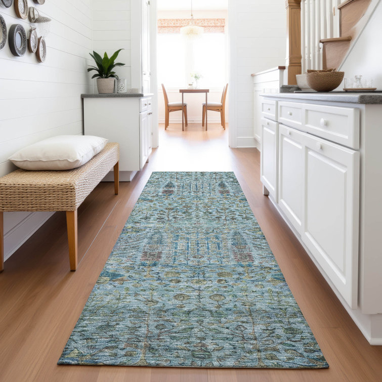 Machine Washable Indoor/Outdoor Xhevrie Teal Rug