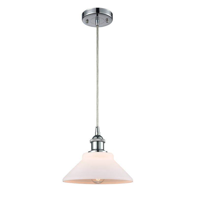 Luminaire suspendu conique à 1 lumière Newton St Loe, Chrome poli, Ampoule non incluse, Blanc mat