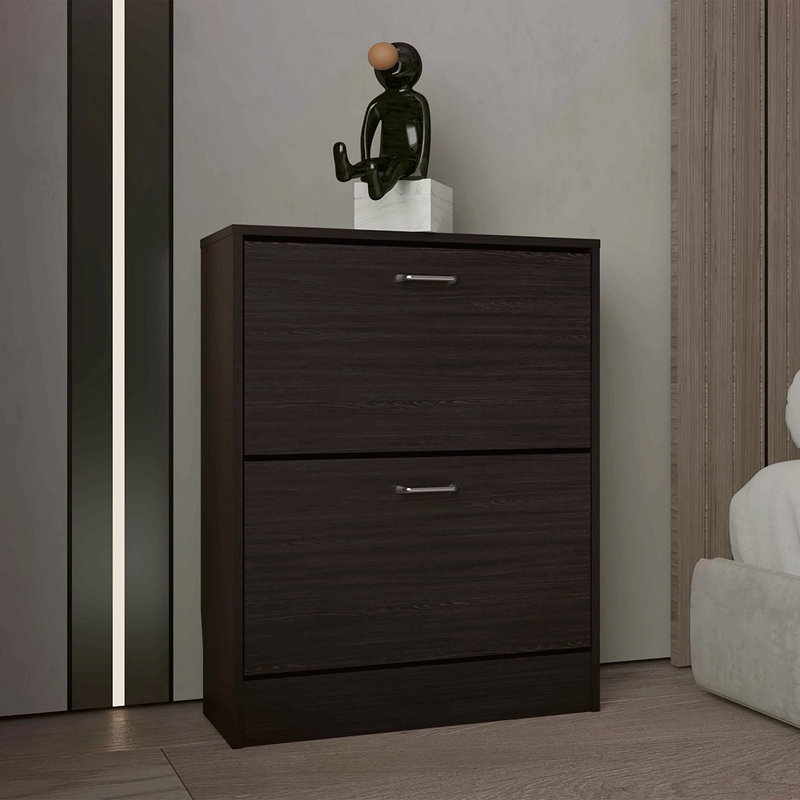 Étagère à chaussures à deux portes avec tablettes réglables, rangement moderne, Noir