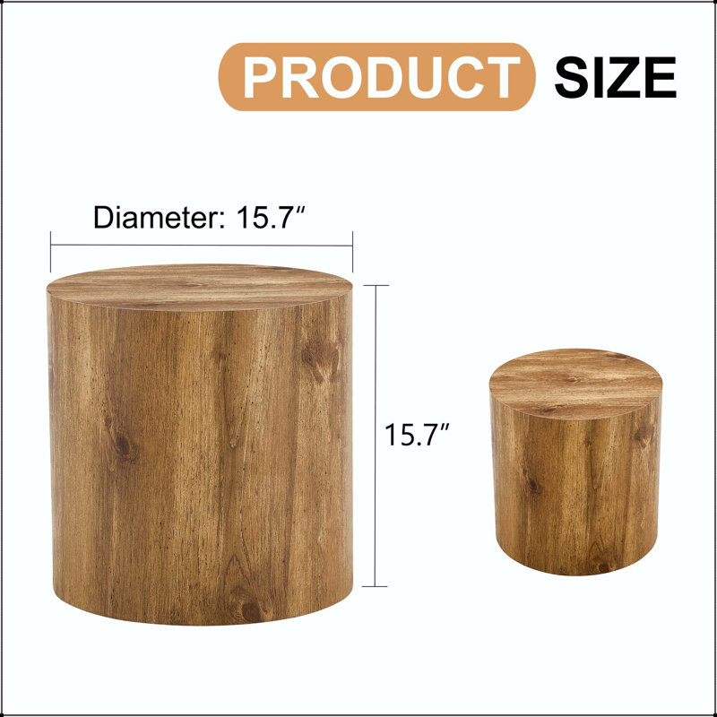 Table basse cylindrique à motif moderne, H 15,7 po x l 15,7 po x P 15,7 po, Bois