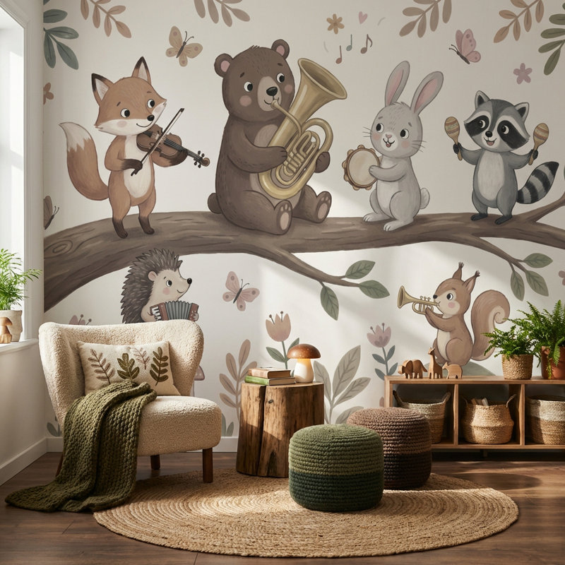 Papier peint animaux joyeux, L: 170 po x H: 108 po, Non-collé