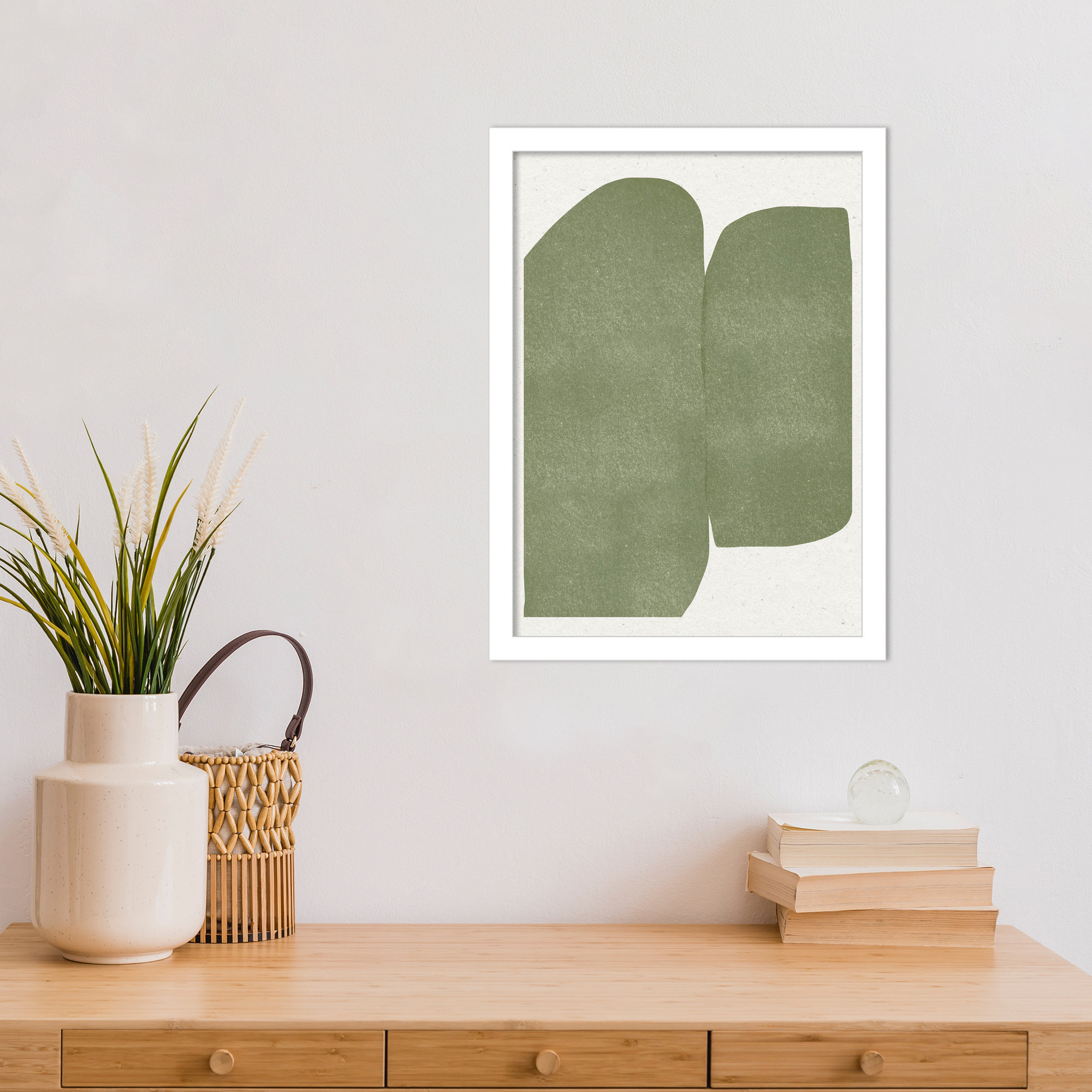 Green Paper Cut Modern by The MIUUS STUDIO Wood Framed Wall Art Print, White, 17" H x 13" W
