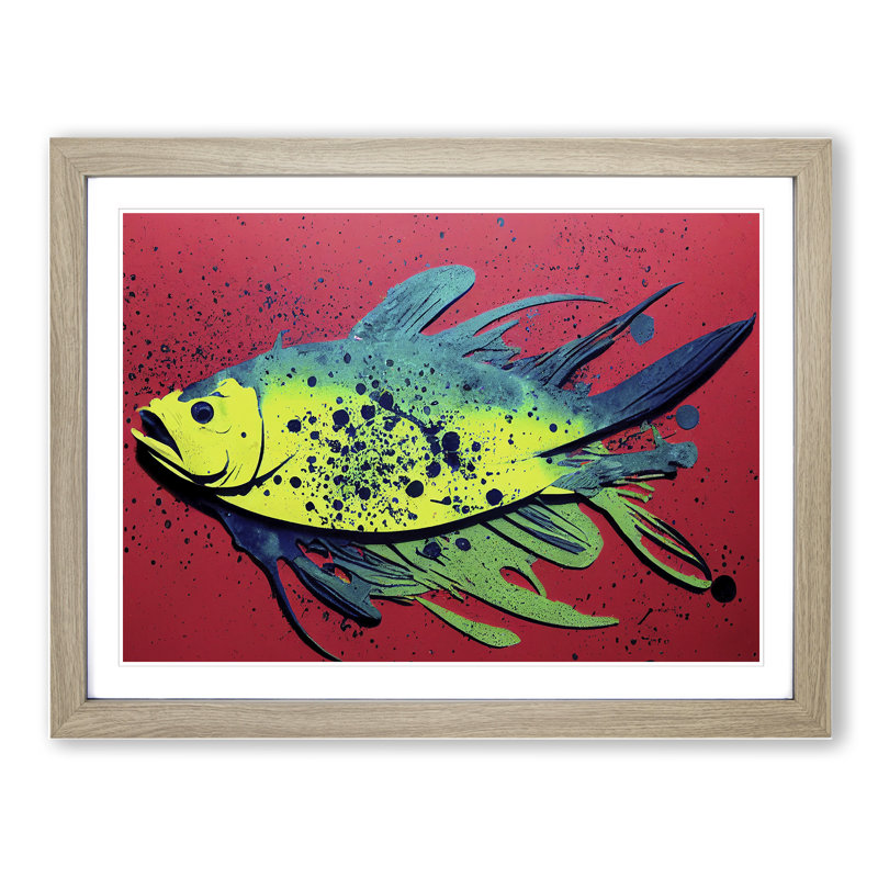 XH1022-3868X Fish Splash Vol.3 Abstract - Single Picture Frame Print, 46cm H x 64cm W x 2cm D, Oak