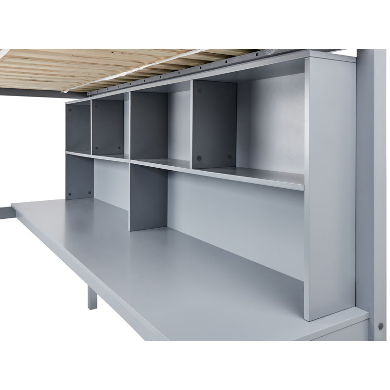 FOUCAMONT Solid Wood Storage Bed, Grey