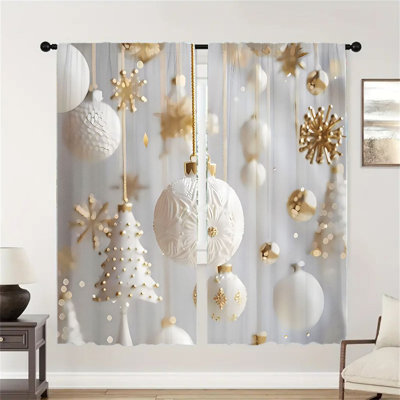 2Pcs Elegant Christmas Ornament Curtains Gold Snowflake Pattern Rod Pocket Design Light Filtering Window Drapes for Living Room Bedroom Office Holiday Winter Decoration Privacy Enhancing Polyester Fabric