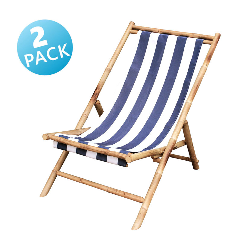 Chaise de plage inclinable Lckenham, Bleu / Blanc