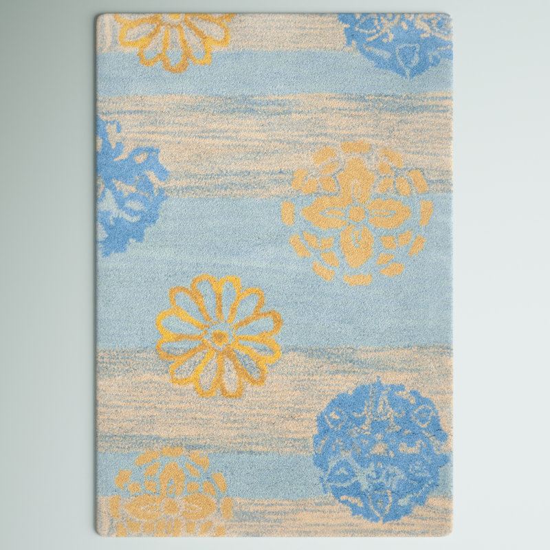Tapis bleu / beige en laine touffeté à la main Chanler, Rectangle 7 pi 6 po x 9 pi 6 po