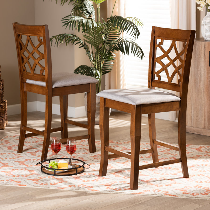 Upholstered Counter Stool with Solid Wood Frame
