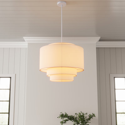Luminaire suspendu moderne surdimensionné à 1 lumière avec abat-jour en tissu 21,65 pouces pour la salle à manger et la chambre à coucher