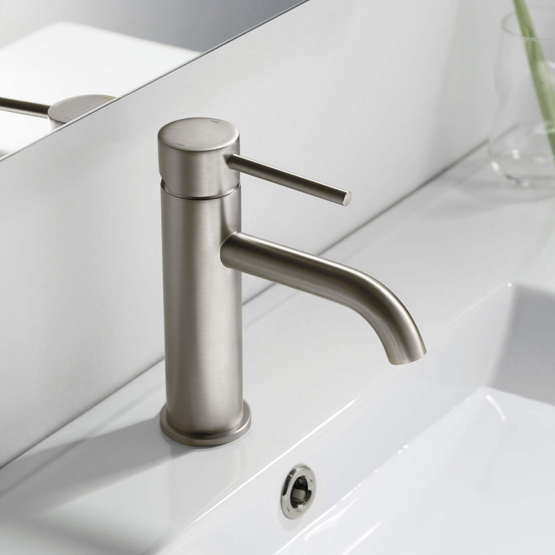 Robinet de lavabo de salle de bain à poignée simple avec bonde escamotable, Nickel brossé