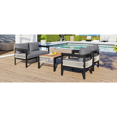 Uriel 4 Seat Steel Patio Conversation Sofa Set With Table by Latitude Run