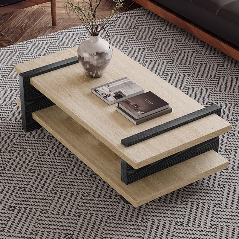 Table basse en travertin Wabi-sabi, H 14,56 po x L 43,3 po x l 23,62 po, Noir