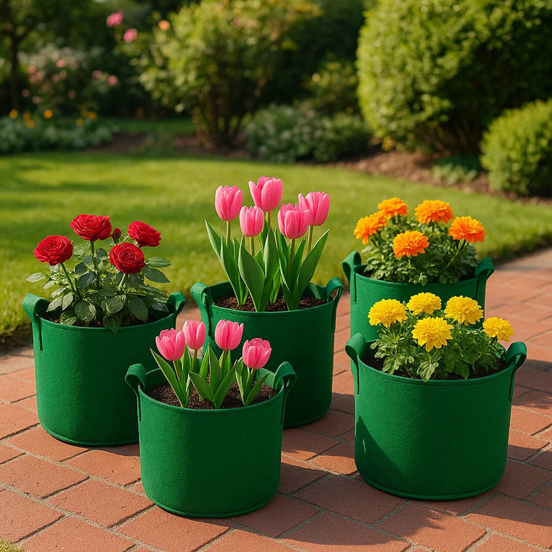 9.8″ 5-Gallon Fabric Grow Bag – Reusable Green Aeration Plant Pot for Vegetables, Herbs, Flowers, and Root Plants, Green