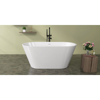 59" x 30" Free Standing Soaking Acrylic Bathtub Modern Stand Alone Tub