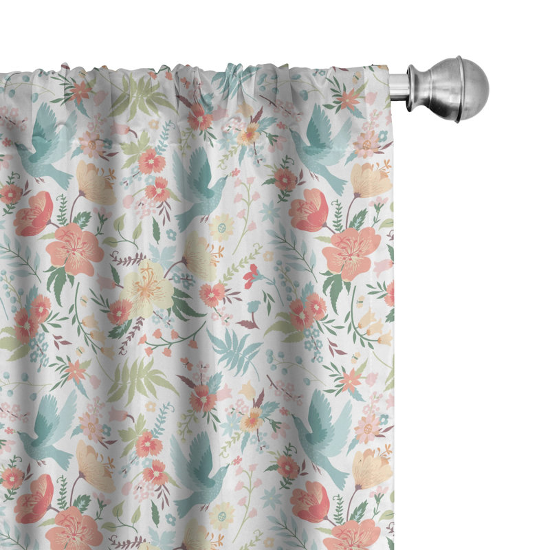 Foresthill Birds Floral Semi-Sheer Rod Pocket Curtain Panels, 28" x 84"