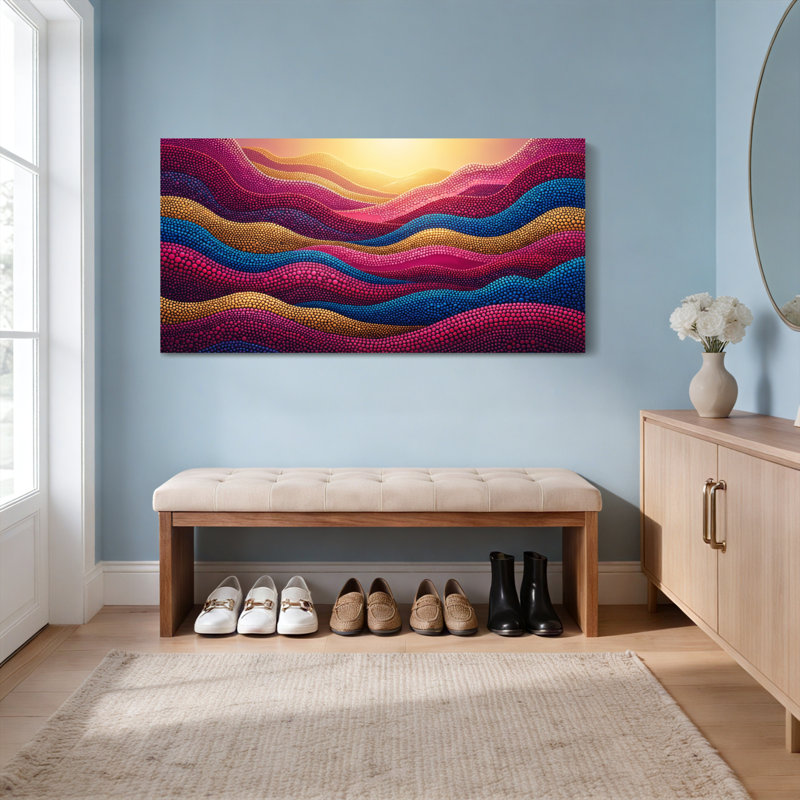 Ensemble de 1 tableau sur toile à motif de vagues abstraites et de points colorés, H 16 po x l 32 po
