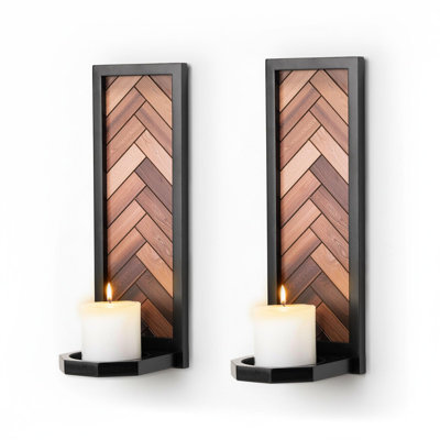 Appliques murales en bois rustique, ensemble de 2 bougeoirs muraux, chevrons