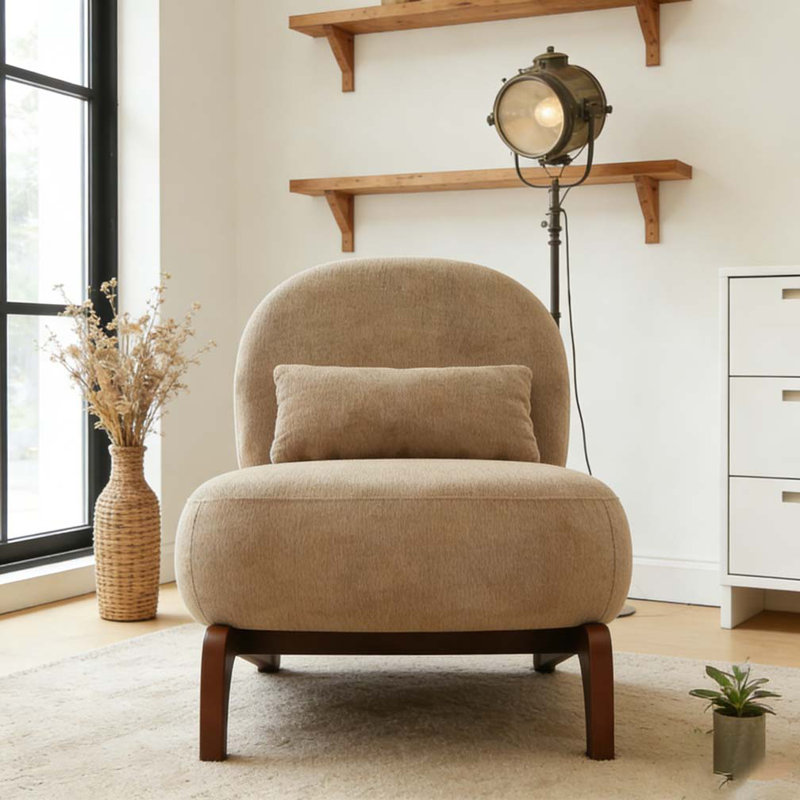 Mignon fauteuil d'appoint avec pieds en bois massif, Tissu, Chameau