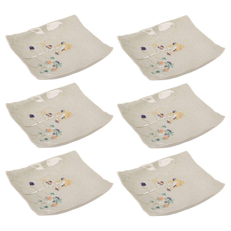 Hand-Painted Stoneware Flower Shaped Plates In Reactive Glaze