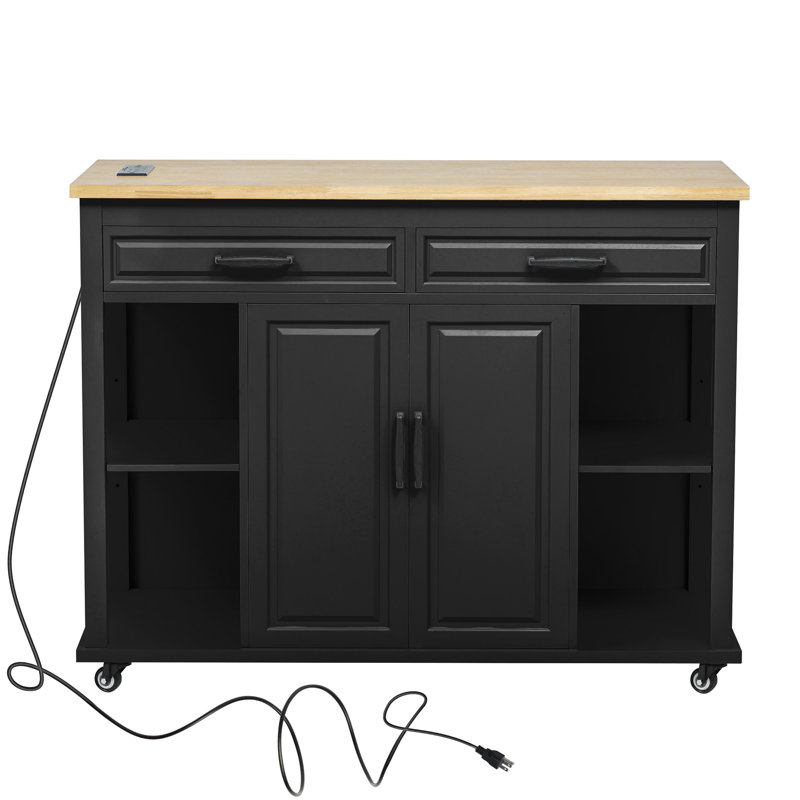 Îlot de cuisine 47 pouces avec table de salle à manger extensible, Noir