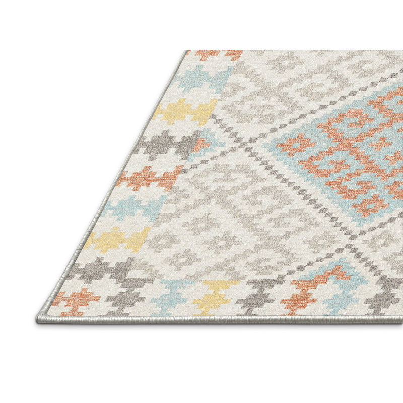 Tapis contemporain rouge / jaune / gris, Rectangle 5 pi x 7 pi