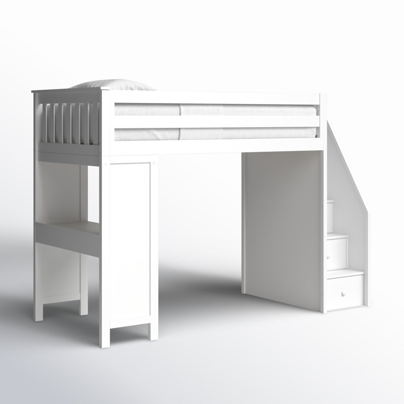  Gannon Twin 4-Drawer Solid Wood Loft Bed with Built-in-Desk, White