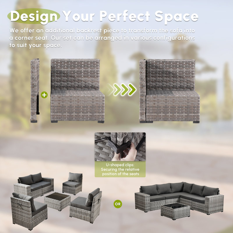 5 - Person Patio Furniture Set , Outdoor Wicker Rattan Sectional Seating Group with Cushions, All Weather Sofa Conversation Set with Table for Garden Backyard
