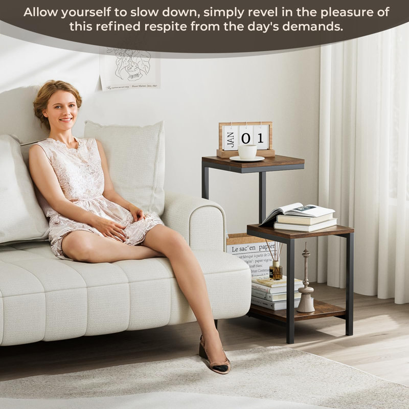 Rustic Brown and Black G-Shaped 3-Tier End Table