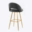 Tabouret de bar à hauteur fixe en métal doré et similicuir noir avec repose-pieds carré - ensemble de 2-2132781199
