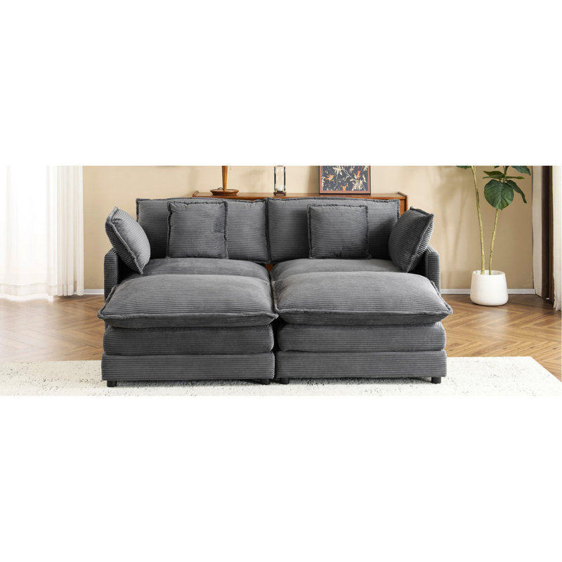 Canapé modulaire moderne gris foncé avec rangement latéral et repose-pieds rembourré mobile pour la maison