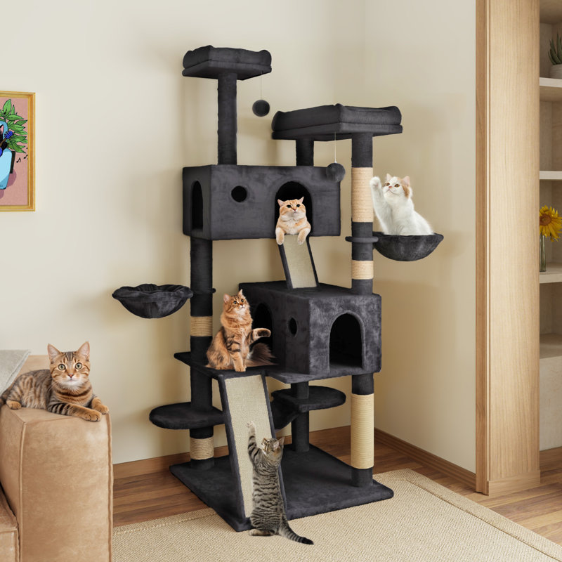 Filey 65.7'' H Carpet Cat Tree Condos and Scratching Posts Included, with Platforms and Hammock, Blue