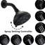 Pomme de douche haute de 4,72 po en noir mat - 6 modes réglables, colmatage, antirouille, 1,8 gal / min, colmatage, débit d'eau