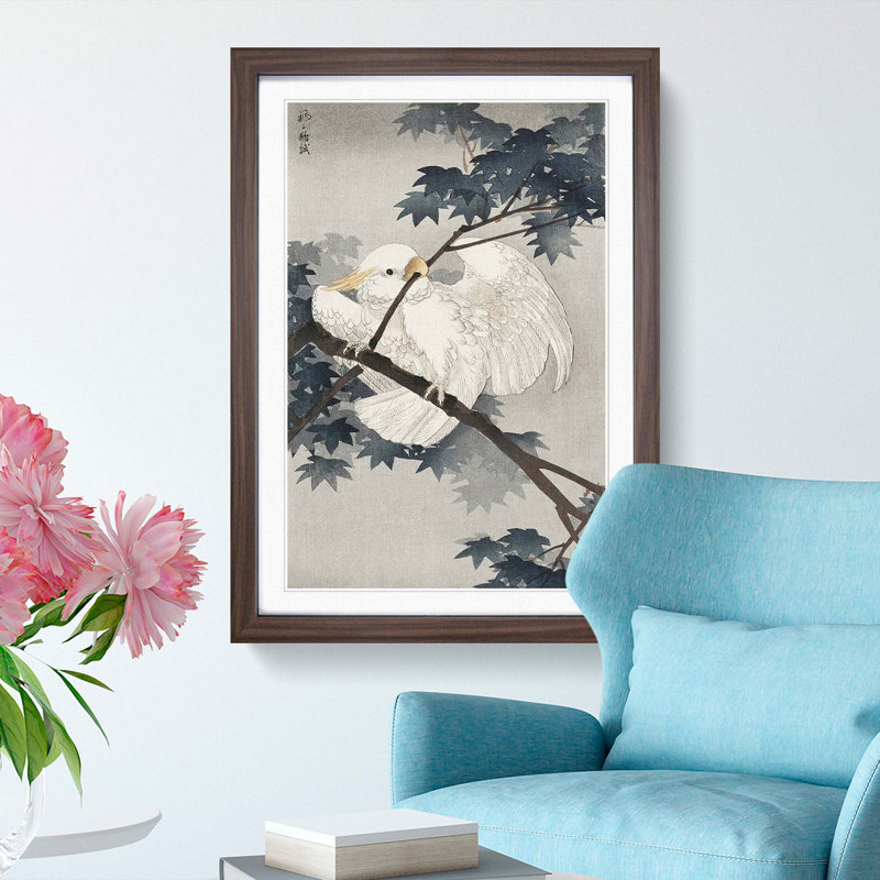 Yellow Crested Cockatoo in a Tree by Ohara Koson - Picture Frame Painting Print, 36cm H x 27cm W x 2cm D, Walnut Framed